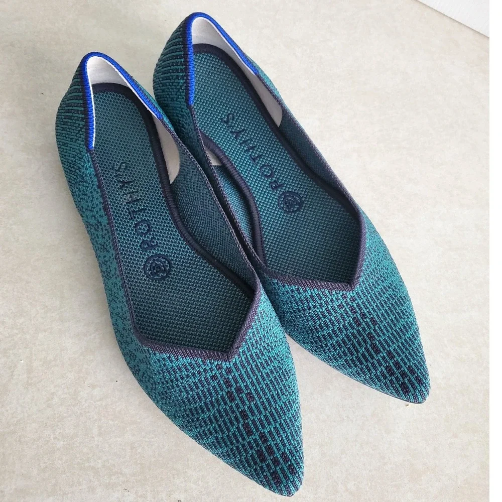 Rothy's The Point Flat Teal Heather Knit Sustainable Washable Shoes Size 8